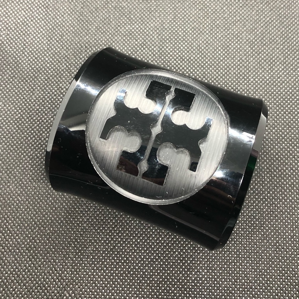 Large Tory Burch black logo cuff bracelet
